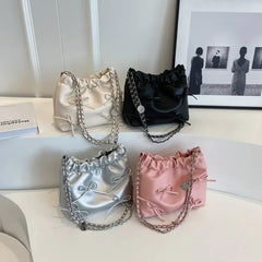 Ingvn New Cute Small Bow Tie Design Crossbody Bags for Women Y2K Style Silver Handbags Leather Crossbody Bag Party Purses
