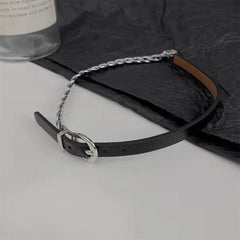 INGVN Kpop Black Leather Choker Stainless Steel Cuban Clavicle Chain Collar For Women New Goth Ladies Jewelry Wholesale