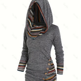 Trendy Stripe Hoodie with Button Accent - Long Sleeve Splicing Design - Cozy Casual Wear for Women