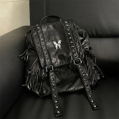 Ingvn Y2k Black Womens Backpack Vintage Fashion Gothic Soft Pu Leather School Backpack Large Capacity Men Casual Original Bag Sac