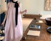 Summer New Loose Hanging Neck Tie Bow French Gentle Style Instagram Dress Women's Beach Vacation Skirt