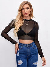 All-Season, High-Stretch Sheer Mesh Crop Top: Chic, Sexy Solid Color - Perfect for Summer & Beyond, Breathable & Versatile