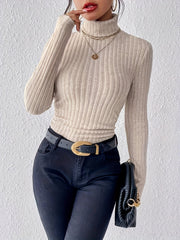 Stylish Ribbed Turtleneck Sweater for Women - Soft, Long Sleeve, Solid Color, Machine Washable, Breathable, and Comfortable - Perfect for Fall and Winter Seasons