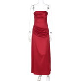 Elegant Off-shoulder Sexy Maxi Dress Women Fashion Strapless Sleeveless Backless Ruched Bodycon Club Long Dress New