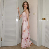 women's clothing summer new French style mature style backless sleeveless slim long printed suspender dress