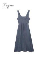 Ingvn - Long Dress Woman Solid Linen Sleeveless Frilly Dresses Woman Summer Party Dress Female 2023 Midi Dresses