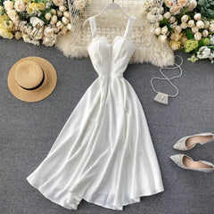 Ingvn - New Women V-neck Party Dress Summer Retro Solid Color High Waist Long Robe Ladies Slim Backless Bodycon Dress Vestidos