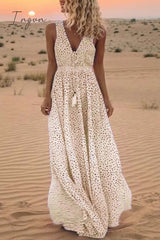 Ingvn - V Neck Dot Printed Floor Length Dress(3 Colors)