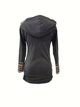 Trendy Stripe Hoodie with Button Accent - Long Sleeve Splicing Design - Cozy Casual Wear for Women