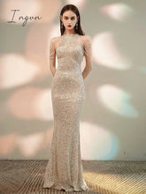 Ingvn - Trends high quality Elegant Off Shoulder Beaded Sequin Evening Dress Women Sliver Party Bodycon Maxi Dress