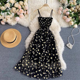 Women Dress 2025 New Korean Fashion Floral Print Spaghetti Straps Mesh Party Dress Vacation Style Lady Beach Vestidos