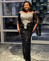Ingvn - African Dresses Women Autumn African Women Sleeveless Black Sequined Long Dress Maxi Dress African Clothes African Boubou Dress