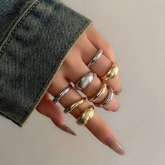 INGVN 8Pcs/Set Creative Smooth Water Drop Rings for Women Vintage Geometric Adjustable Open Finger Nail Ring Couple Wed Accessories