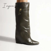 Ingvn - Comfy Leather Hidden Wedge Heel Roman Boots
