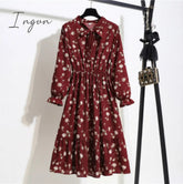 Ingvn - 11 Style Beautiful Fashion Summer Women Long Sleeve Dress Retro Collar Casual High Waist Dresses Floral Print Chiffon Clothing