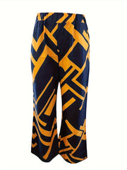 Chic Womens Two-piece Set - Sleeveless Vest Tops with Geo Print Wide Leg Pants - Casual Spring & Fall Outfit for Effortless Style