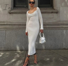 Ingvn - Bodycon Knitted Women Sweater Dress Long Sleeve Sexy Off Shoulder Split Elegant Party Dresses Fashion Autumn Winter