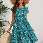 Vibrant Floral Print Crew Neck Dress - Short Sleeve, Vintage Inspired, Comfortable, Spring & Summer Essential - Women's Stylish Clothing for Warm Weather