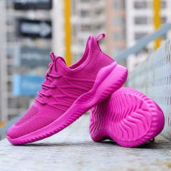 Womens Solid Color Mesh Sneakers - Super-breathable & Ultra-lightweight - Fashionable Non-slip Outdoor Shoes for Trendy Adventure Seekers
