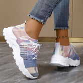 Women's Color Block Lightweight Mesh Sneakers, Low-Top Lace-up Casual Shoes, Breathable Comfortable Running Shoes