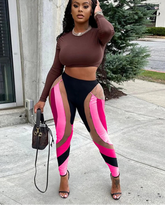 Mesh Patchwork Print Leggings Women Hipster Y2K Stitching Color Match Sheath Pants High Waist Body-Shaping High Streetwear