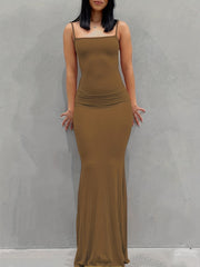 Flattering Sleeveless Backless Maxi Dress - Casual Lounge Comfort with a Sexy Twist - Seamless Bodycon Fit for Everyday Glam - Womens Fashion Must-Have
