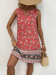 Stunning Geometric Floral Print Tunic Dress - Elegant Crew Neck, Sleeveless, Polyester, Machine Washable, Perfect for Summer Vacation or Casual Outings - Customized Womens Clothing for Adults