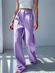 Voguable Women High Waist Pants Casual Loose Office Lady Trousers Spring Summer New Fashion Solid Wide Leg Floor-Length Pants Female