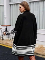 Women's Plus Size Long Casual Colorblock Knit High Stretch Sweater Cardigan