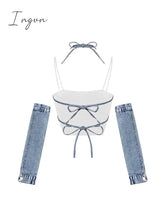Ingvn - Women Sexy Crop Top Off Shoulder Removable Sleeves Y2k Tank Top 90s Vintage Streetwear Fashion Bandage Butterfly Tube Top Summer