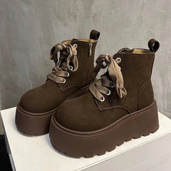 Ingvn Winter Platform Heel Women Ankle Boots Fashion Lace Up Knight Short Booties Designer Botas De Mujer