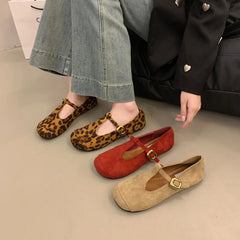 Leopard Women Shoes Flats Mary Jane Walking Casual Spring Fashion Woman Dress Buckle Retro Single Shoes Zapatillas De Muje