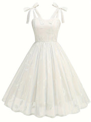 New Women'S Embroidered Mesh Tie-Up Dress