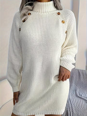 Turtleneck Solid Sweater Dress, Casual Long Sleeve Bodycon Dress, Women's Clothing