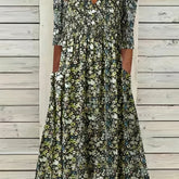 Vibrant Ditsy Floral V-Neck Dress - Comfy Ruched Design with Handy Pockets - Perfect for Summer Casual Outings, Women’s Fashion