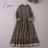 Ingvn - Japanese Mori girl art print dress autumn new floral dress loose long-sleeved dress