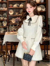 Elegant Patchwork Short Dresses for Women Vintage Long Sleeve Tweed Birthday Party Evening Dresses Korean Autumn Female Vestidos