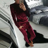 Ingvn - Autumn Velvet Tracksuit Women Sets Two Piece Winter Velour Tracksuit Ladies Sweat Suit 2 Piece Outfits For Women Sweatshirt