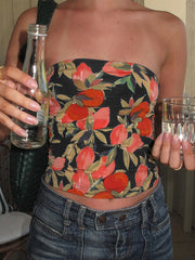 Stretchy Chic Floral Print Tube Top for Women - Backless Design, Polyester & Elastane Blend, Perfect for Spring/Summer/Fall