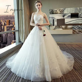 Ingvn - Real Photo Wedding Dress Luxury Lace Strapless Wedding Gown Elegant Long Train Princess Vestido De Noiva Custom Size