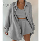 Ingvn - Tracksuit Three Piece Set Women Oversize Hoodies Sweatshirt Sweatpants Joggers Short Pant Suits Femme Outfits Sweatsuit