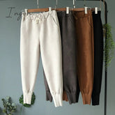 Ingvn - Casual Autumn Winter Women Pants Korean Elastic High Waist Pockets Suede Harem Pants Trousers Women Pantalon Femme