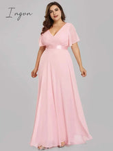 Ingvn - Summer Outfits New Women Plus Size Evening Dresses Long Elegant A Line V Neck Ruffles Chiffon Formal Wedding Party Dress Robe De Soiree