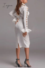 Ingvn - Celebrities Elegant Solid Lace Hollowed Out Turtleneck Princess Dresses