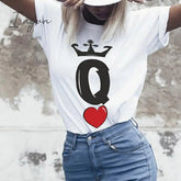Ingvn - Hot Sell Short Sleeve Women New Summer Top White T Shirts Chic Couple Clothes Harajuku Women Men Matching Soulmate Basic T-shirts