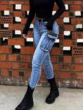 Womens Ultra-Stretch Skinny Cargo Jeans - Fashionable Slim Fit, Multiple Pockets, Trendy Denim Clothing for Everyday Style