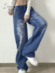 Ingvn - New Printed Baggy Y2K Jeans Women's Low Waist jeans Autumn Winter Oversize Wide Leg Baggy Pants Casual Cargo Trousers