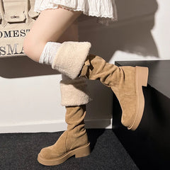 Ingvn Vintage Winter Warm Cotton Women's Over The Knee Boots Fashion Thick Heels Long Bootties Woman Largas Booties