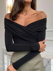 White See-Through Patchwork Jumpsuit For Women Pleated Slim Sexy High Waist Long Sleeve Off-Shoulder Rompers Streetwear