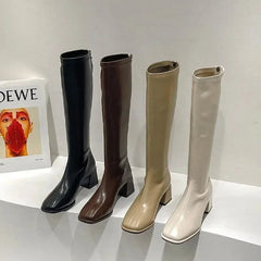 Long Boots Women New Boots Spring and Autumn Casual 5cm Thick Heel Solid Botas Femme Shoes Knee High Knight Botas De Mujer